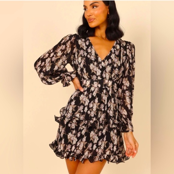 Petal & Pup Dresses & Skirts - NWT Petal & Pup Adeline Floral Tiered Ruffle Long-Sleeve Feminine Mini Dress